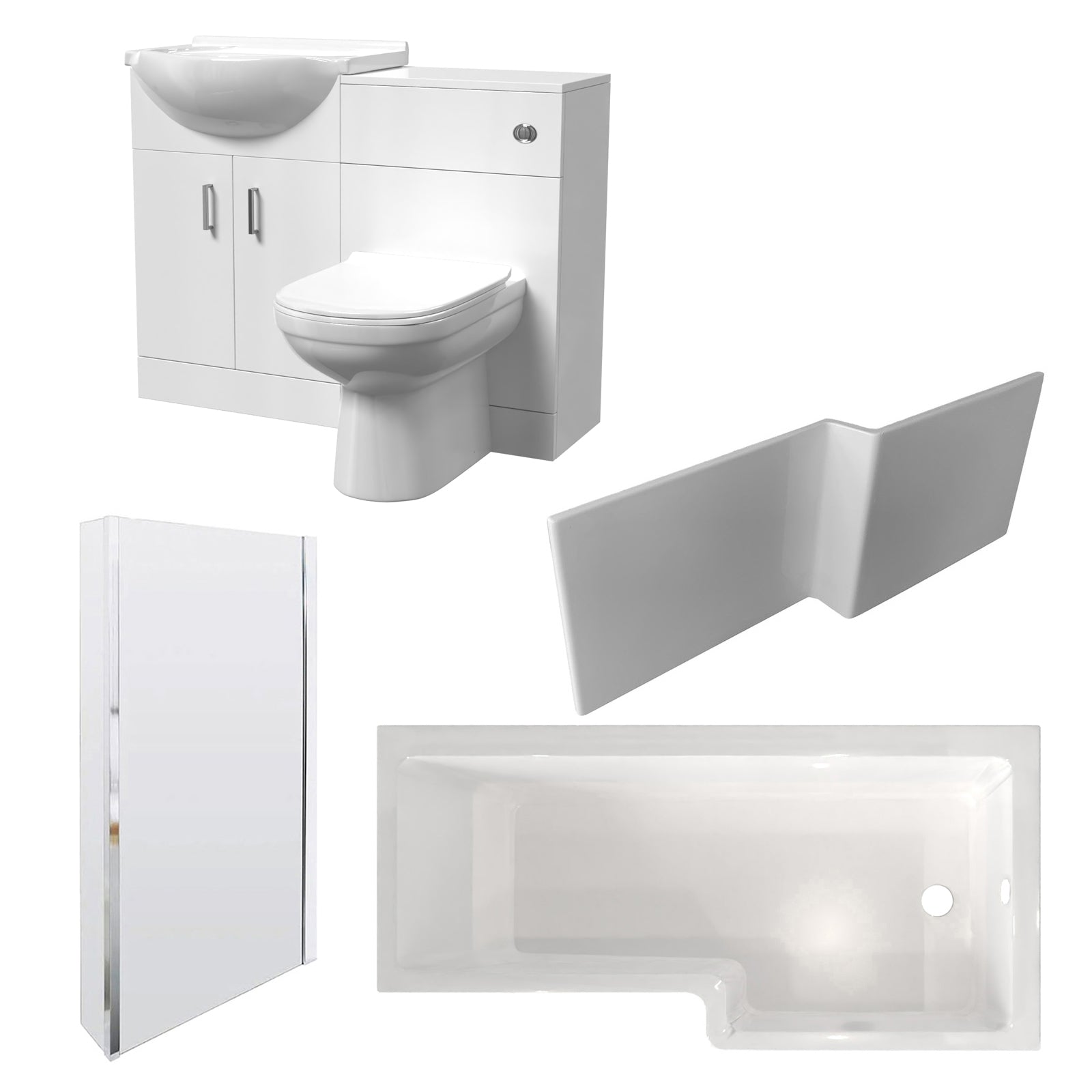 Ellen L-Shaped Shower Bath with Vanity Unit, WC Unit & Toilet