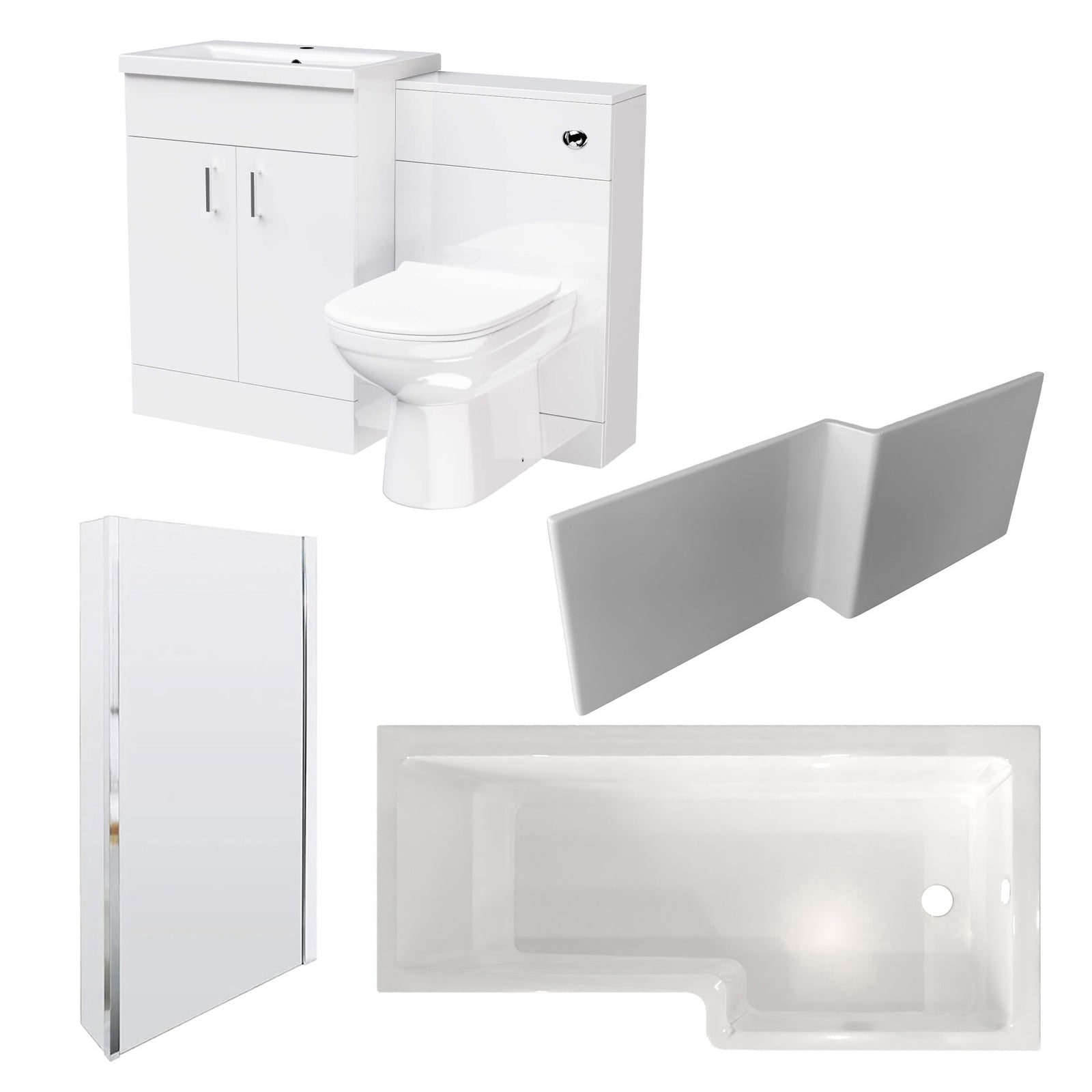 Nanuya L-Shaped Shower Bath with Vanity Unit & Toilet, Taps & Shower