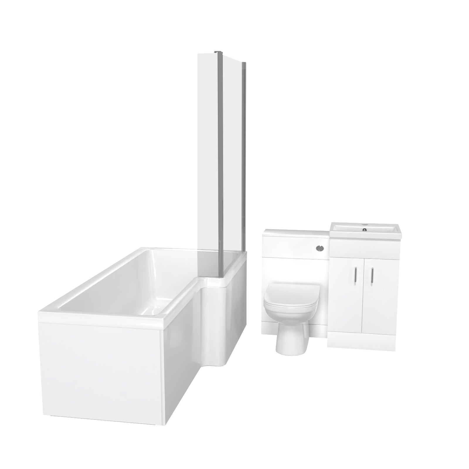 Cann L-Shaped Shower Bath with Vanity Unit & Toilet, Taps & Shower