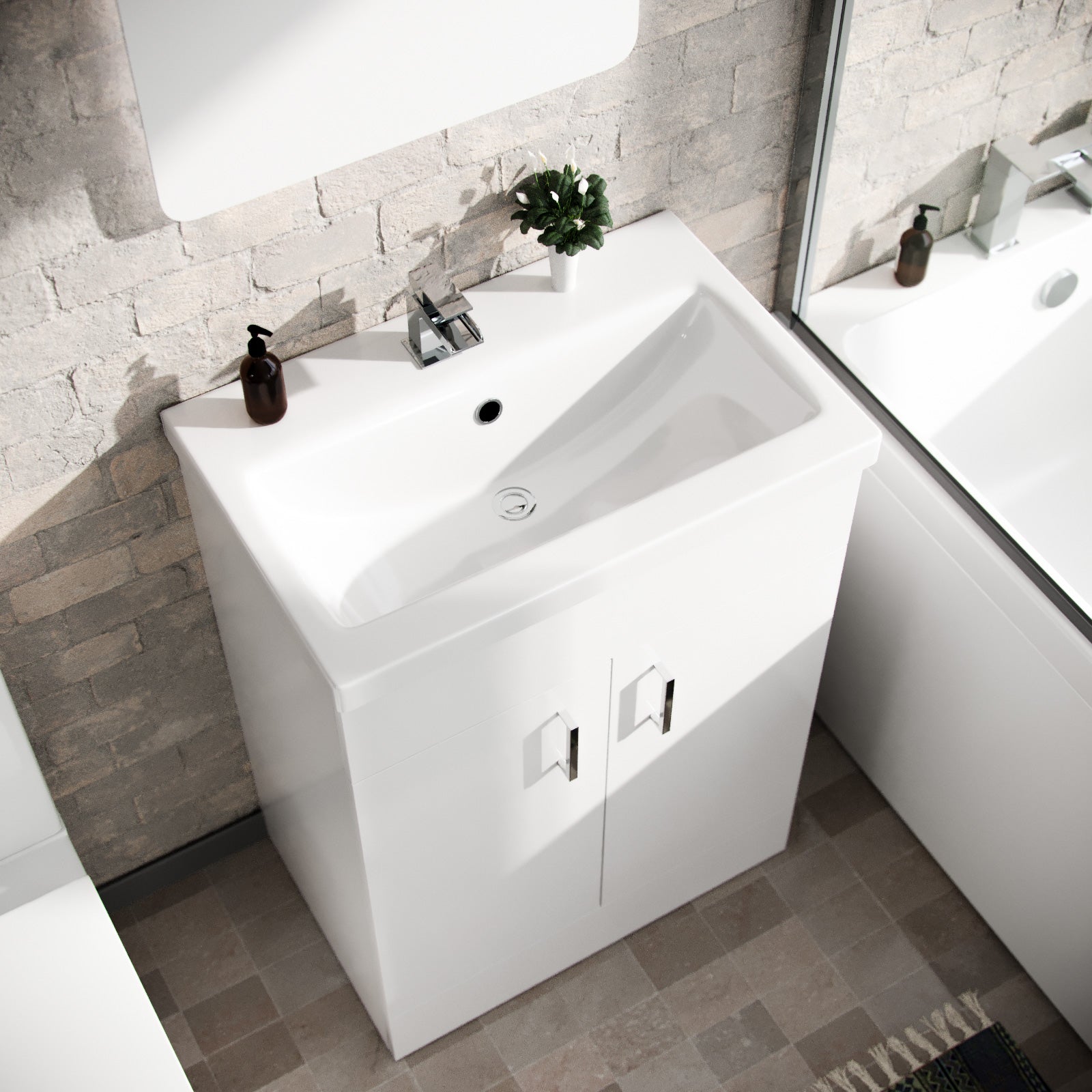 Cann L-Shaped Shower Bath with Vanity Unit & Toilet, Taps & Shower