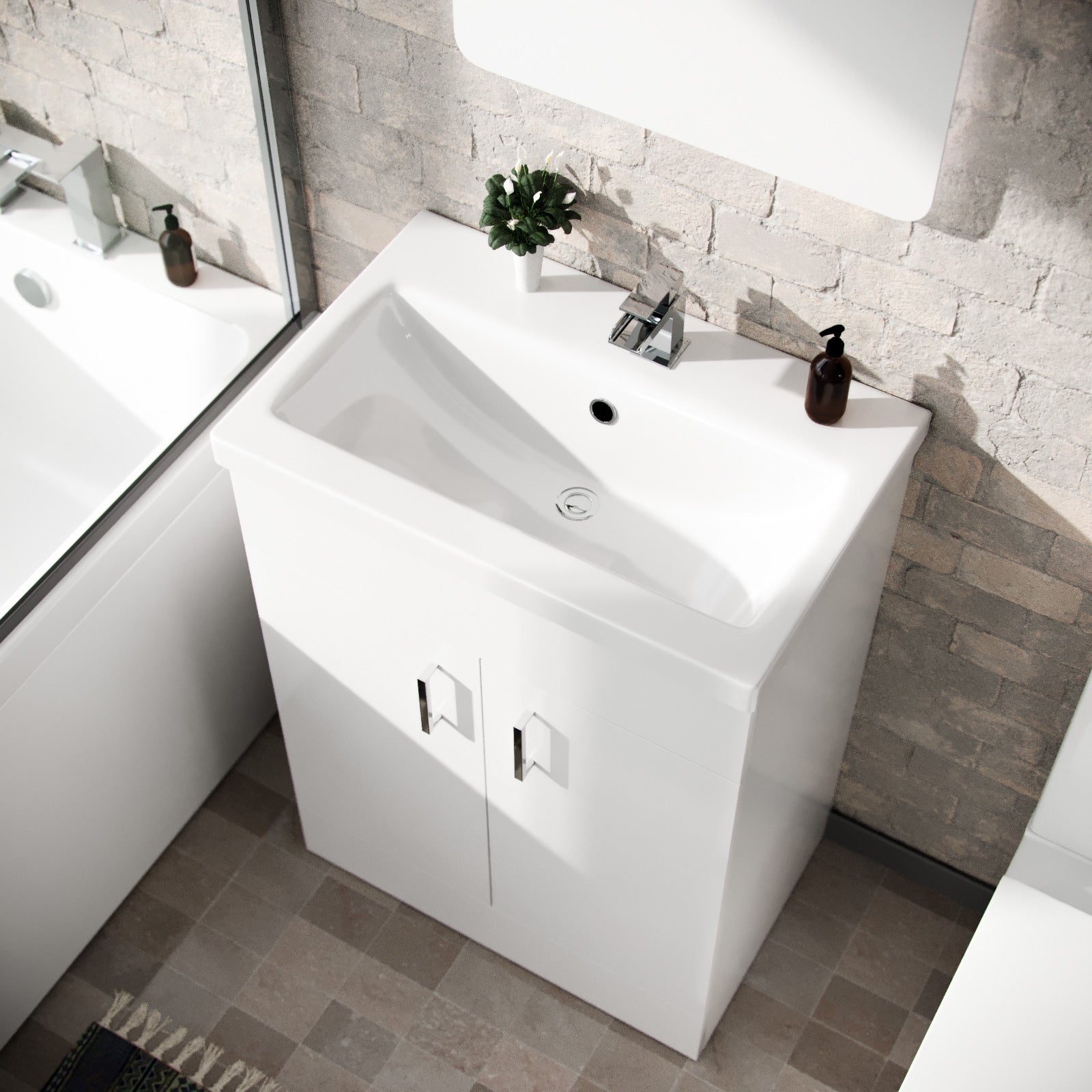 Cann L-Shaped Shower Bath with Vanity Unit & Toilet, Taps & Shower Suite