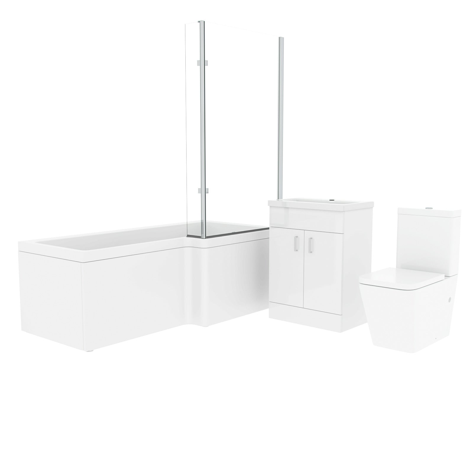 Cann L-Shaped Shower Bath with Vanity Unit & Toilet, Taps & Shower Suite