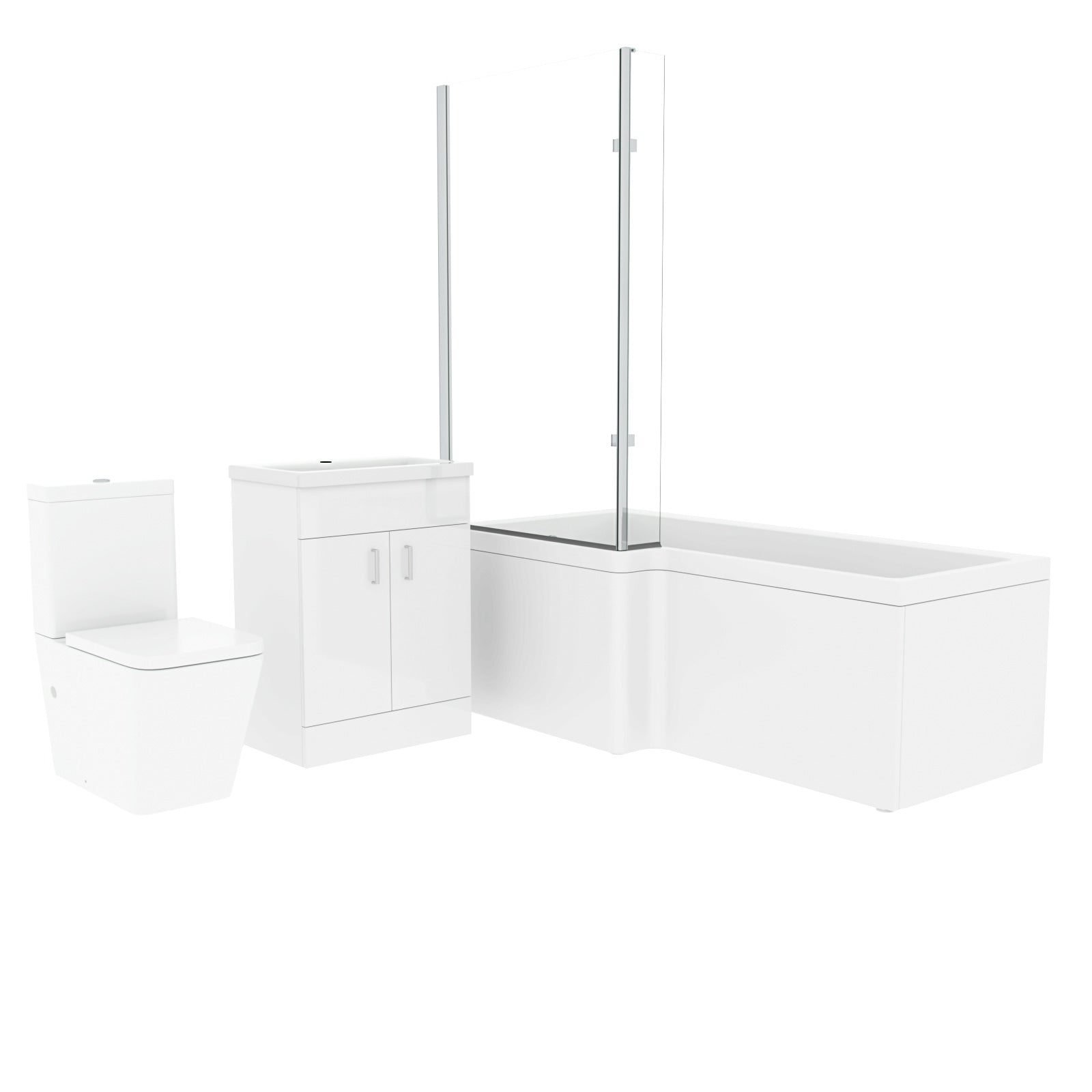 Cann L-Shaped Shower Bath with Vanity Unit & Toilet, Taps & Shower Suite