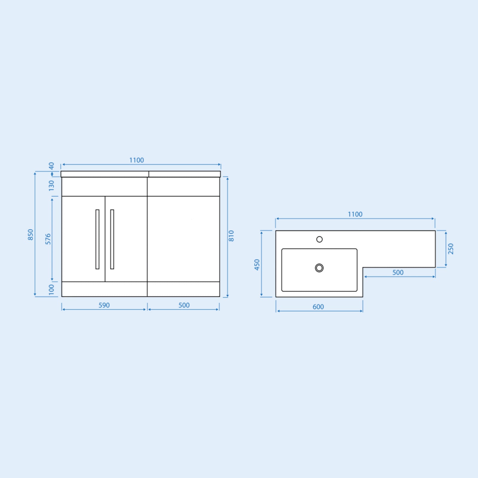 1100mm Left Hand Dark Matte Grey Bathroom Basin Combination Vanity Unit