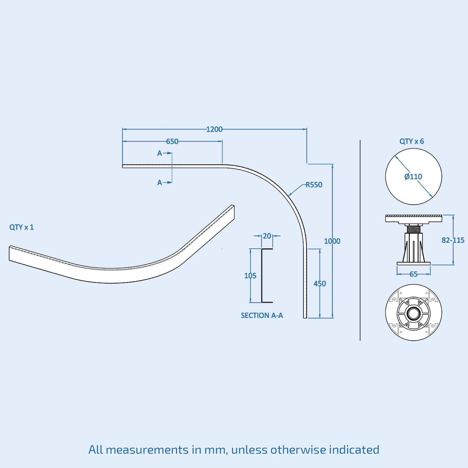 Leg Set for 700-900mm Quadrant Shower Trays