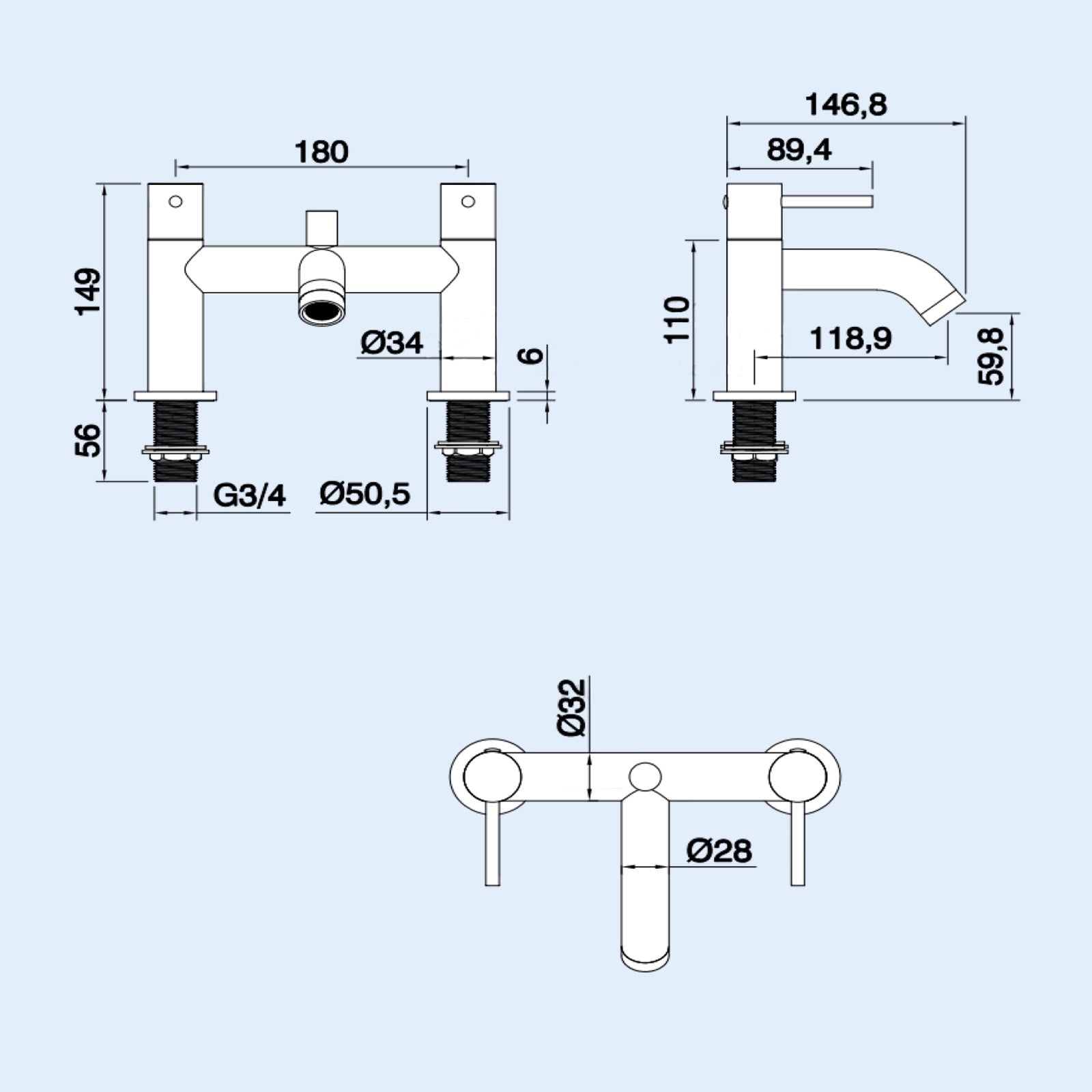 Alice Brushed Brass Designer Deck Mounted Bath Shower Mixer Tap with Handheld Kit