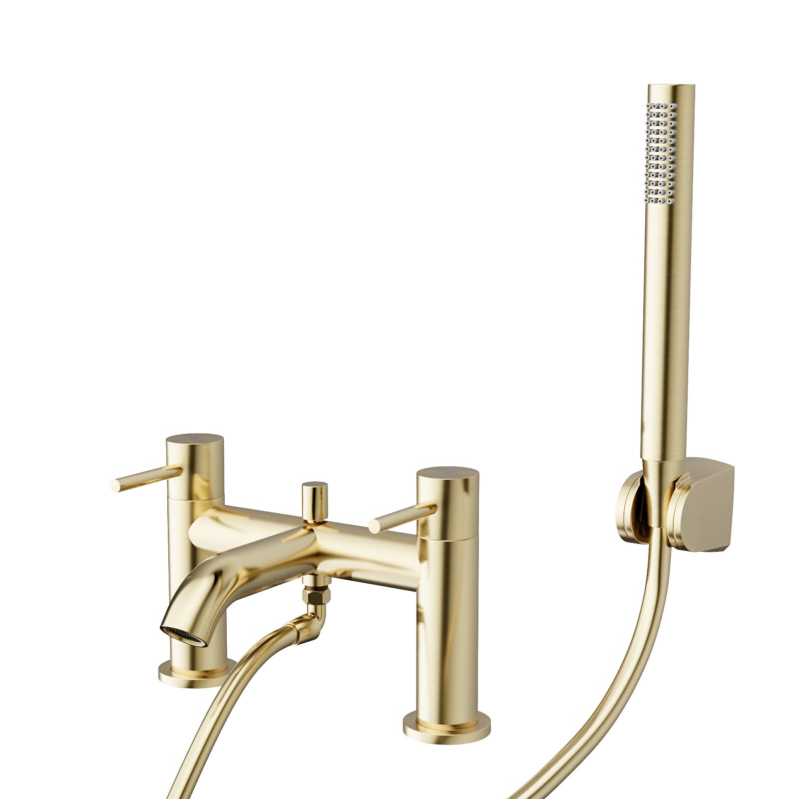 Alice Brushed Brass Designer Deck Mounted Bath Shower Mixer Tap with Handheld Kit