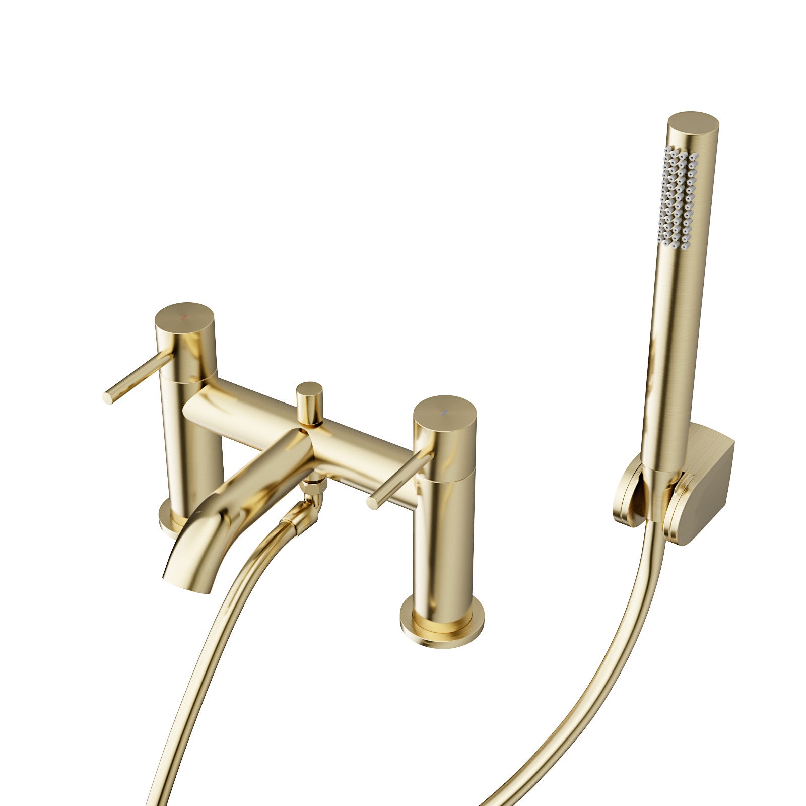Alice Brushed Brass Designer Deck Mounted Bath Shower Mixer Tap with Handheld Kit
