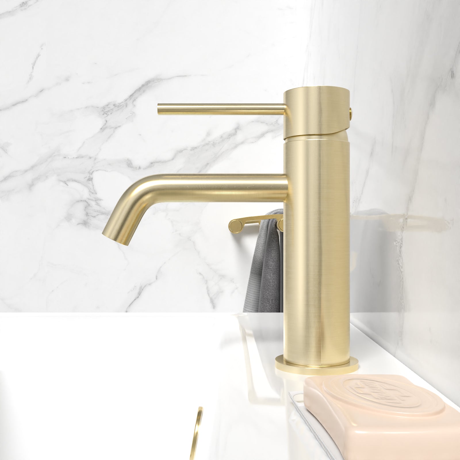 Alice Modern Deck Mounted Brushed Brass Round Basin Mono Mixer Tap