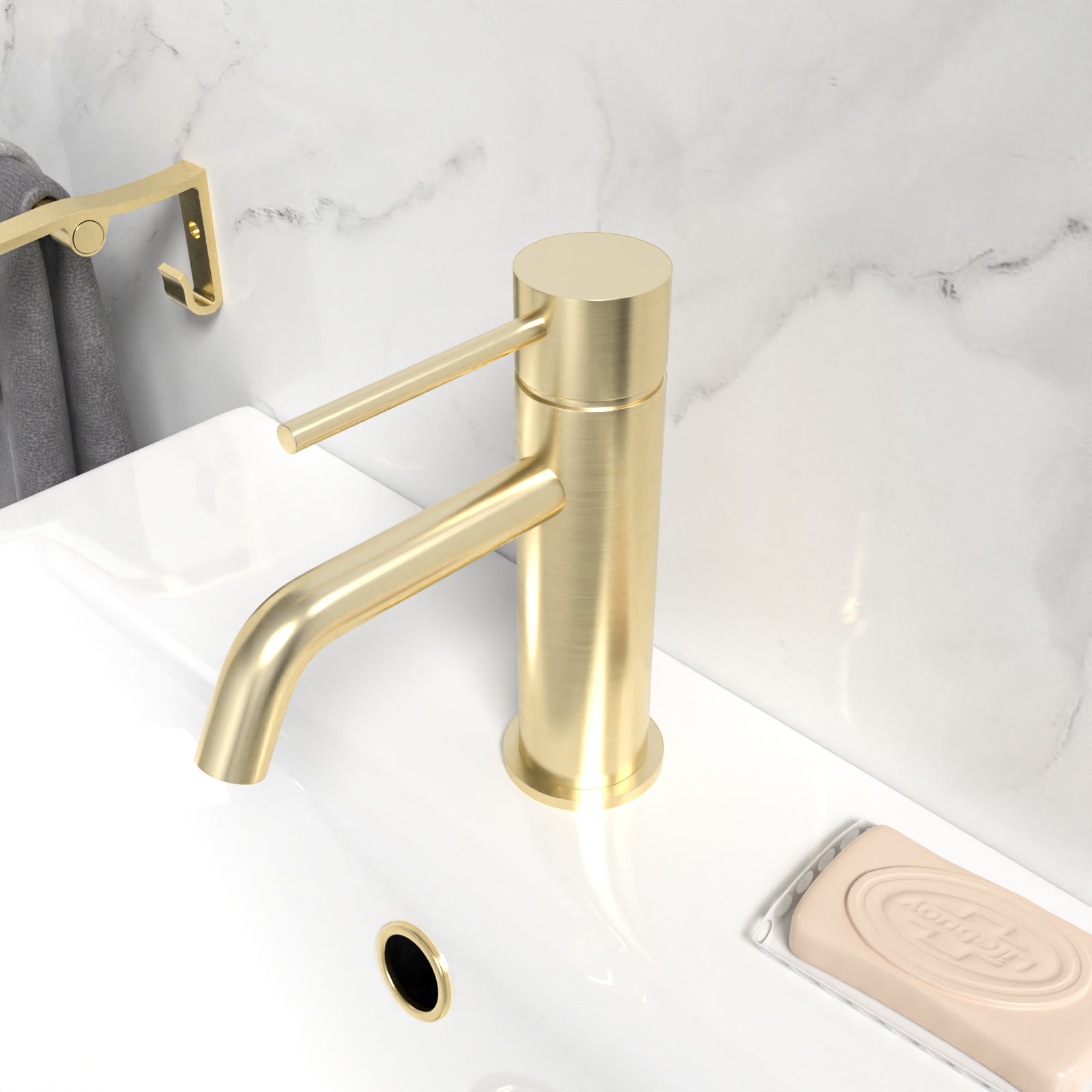 Alice Modern Deck Mounted Brushed Brass Round Basin Mono Mixer Tap