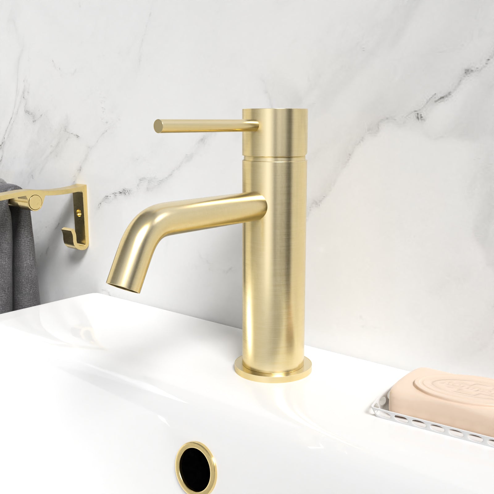 Alice Modern Deck Mounted Brushed Brass Round Basin Mono Mixer Tap