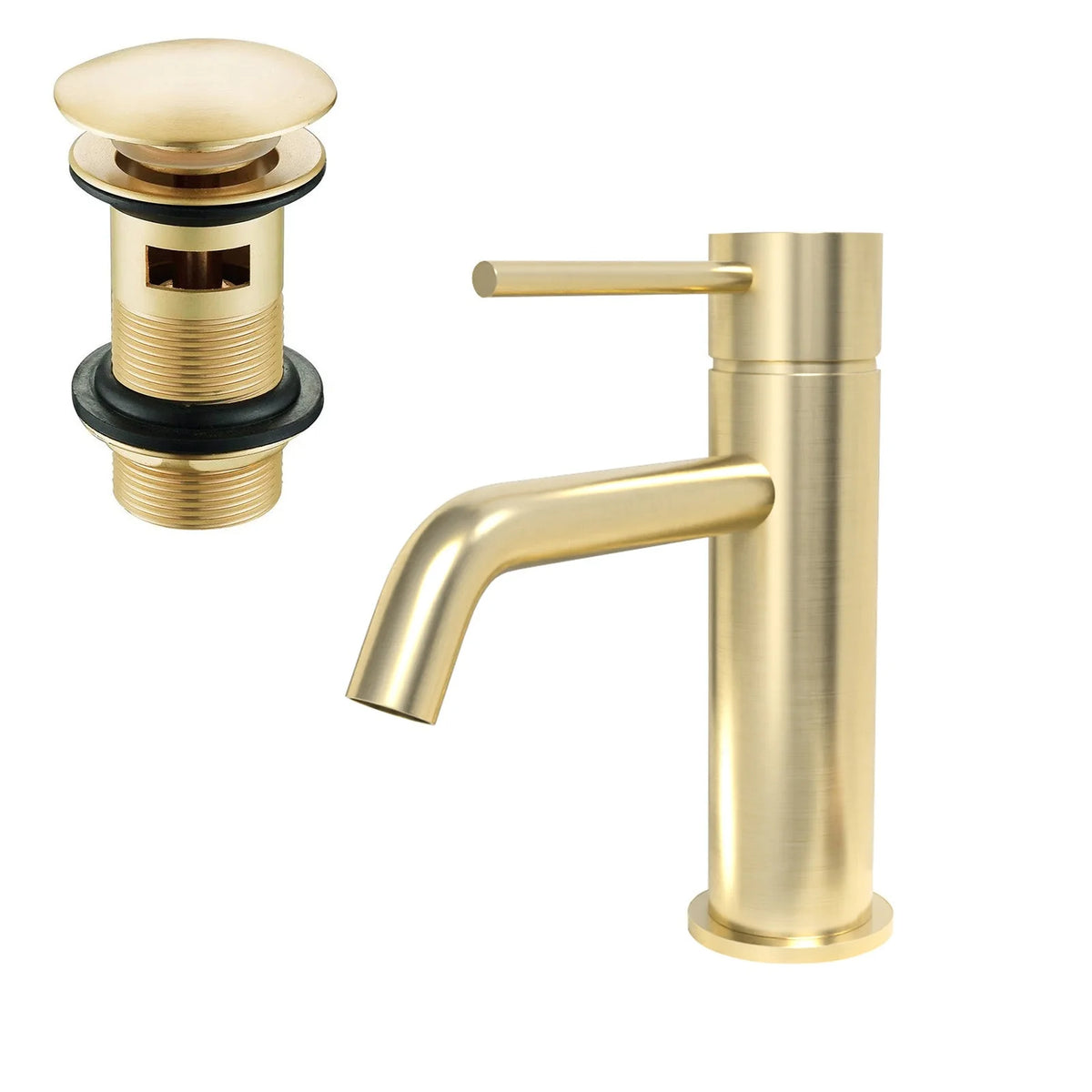 Bathroom Suite - Alaska 1700mm Square Single Ended Bathtub with Screen, 600mm 2 Drawer Basin Vanity & Close Coupled Toilet - Set with Brushed Brass Fittings
