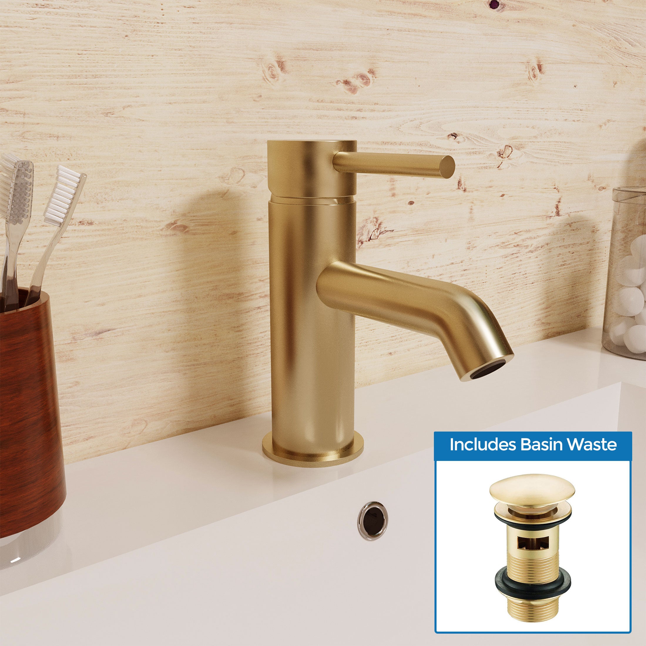 Alice Brushed Brass Deck Mounted Round Single Lever Basin Mono Mixer Tap