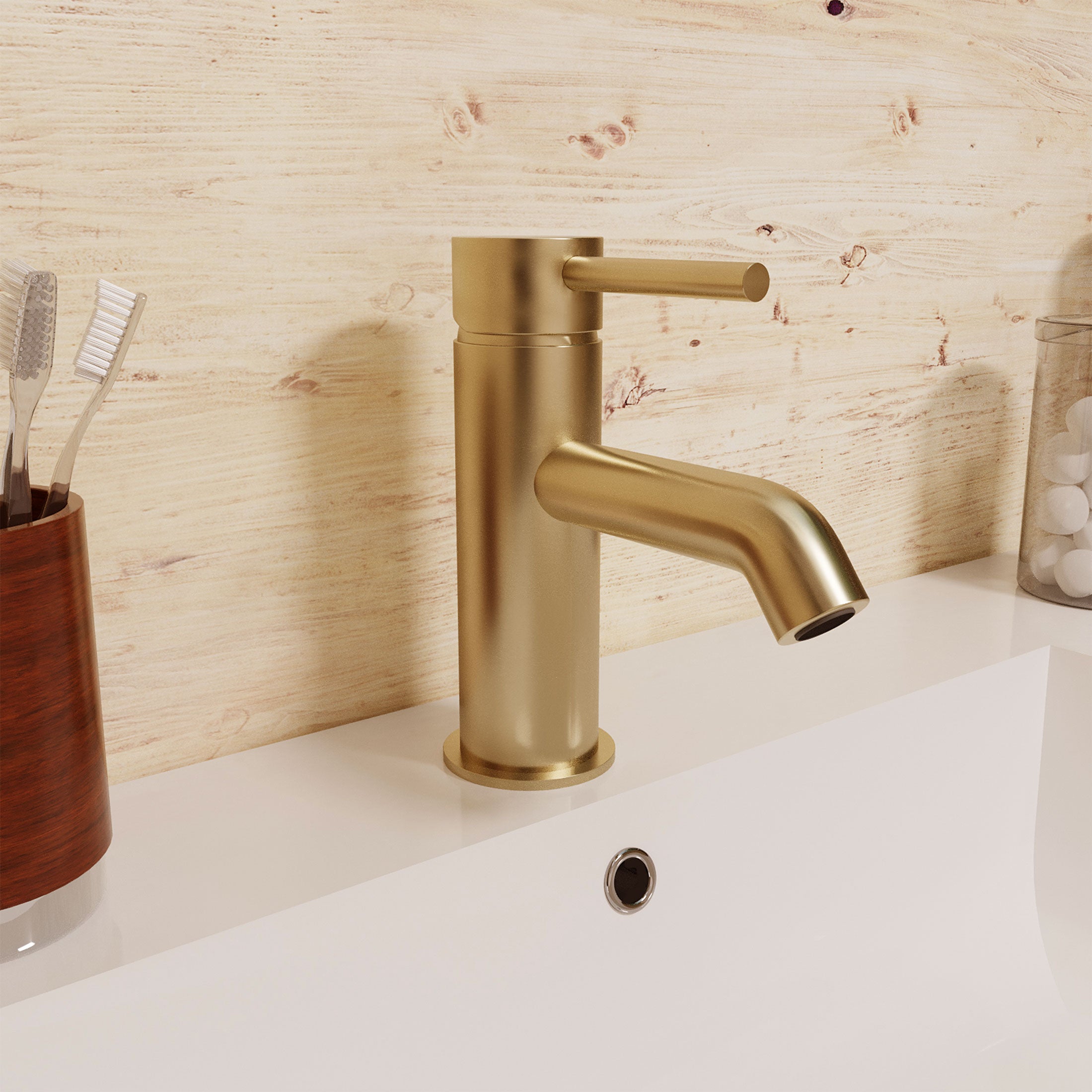 Alice Brushed Brass Deck Mounted Round Single Lever Basin Mono Mixer Tap
