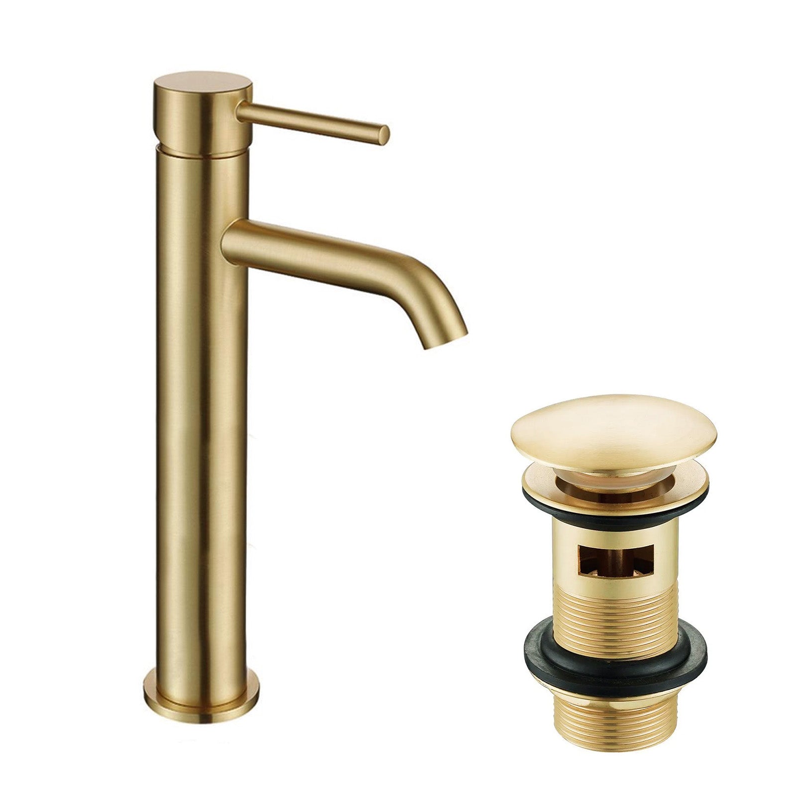 Alice Countertop Brushed Brass Tall Round Single Lever Basin Mono Mixer Tap