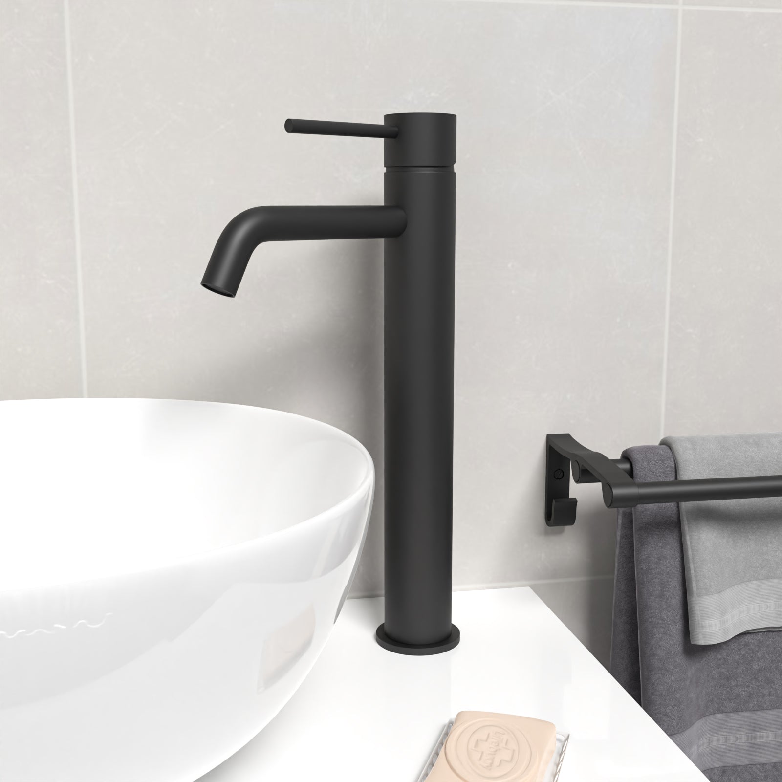 Alice Round Single Lever High Rise Bathroom Basin Mono Mixer Matte Black Tap