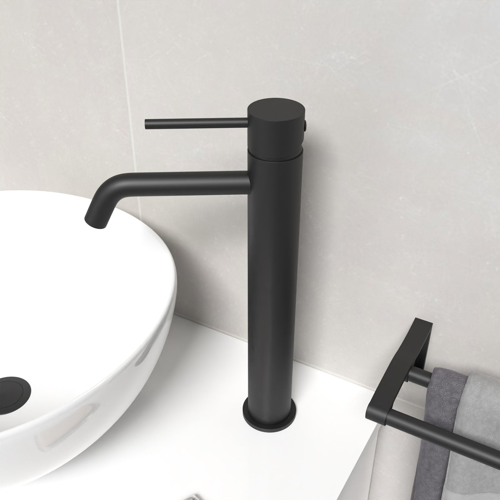 Alice Round Single Lever High Rise Bathroom Basin Mono Mixer Matte Black Tap