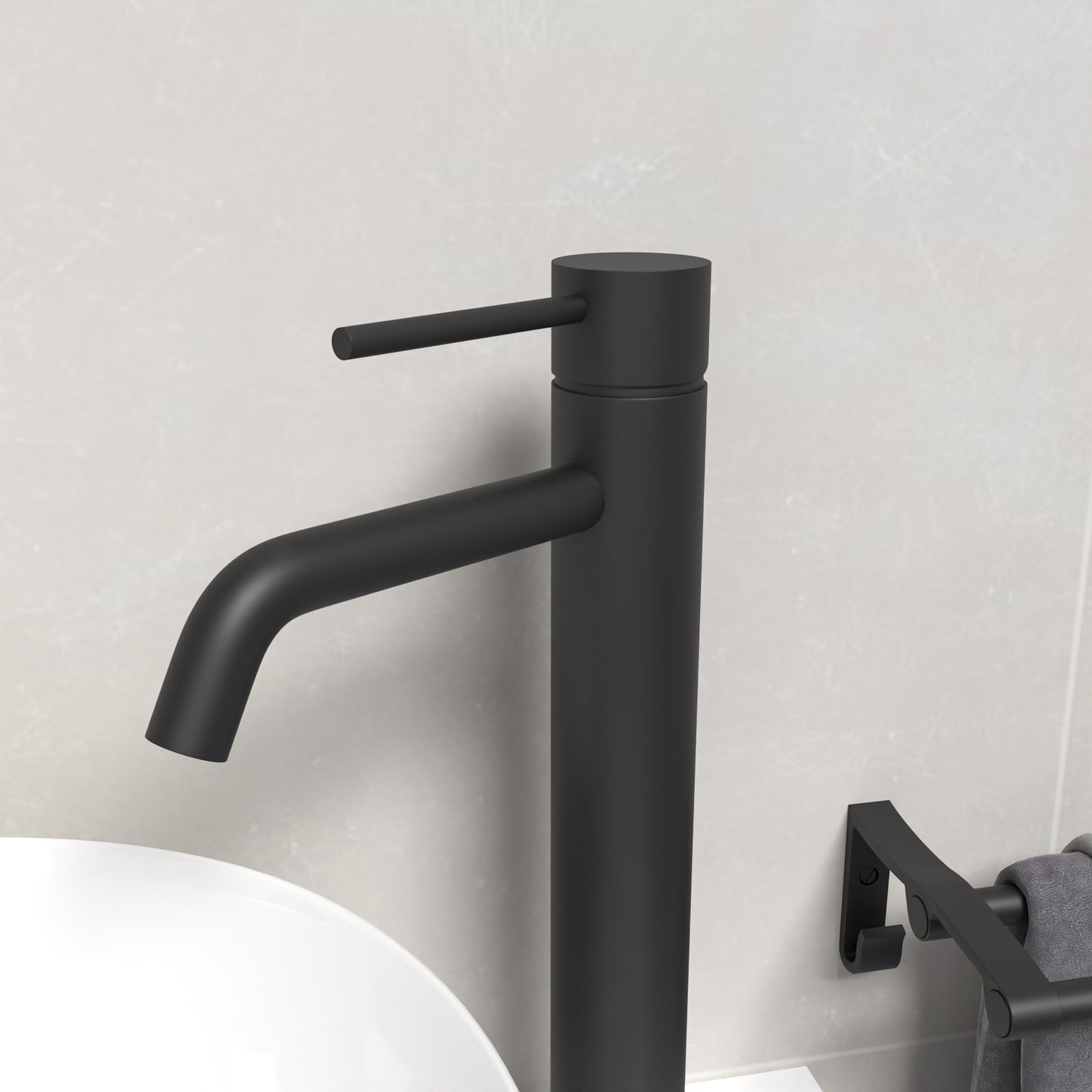 Alice Round Single Lever High Rise Bathroom Basin Mono Mixer Matte Black Tap