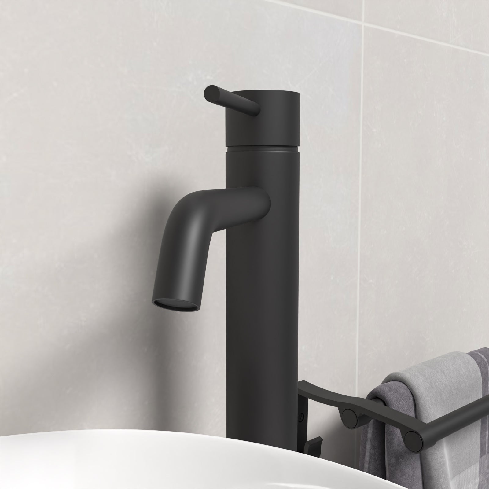 Alice Round Single Lever High Rise Bathroom Basin Mono Mixer Matte Black Tap