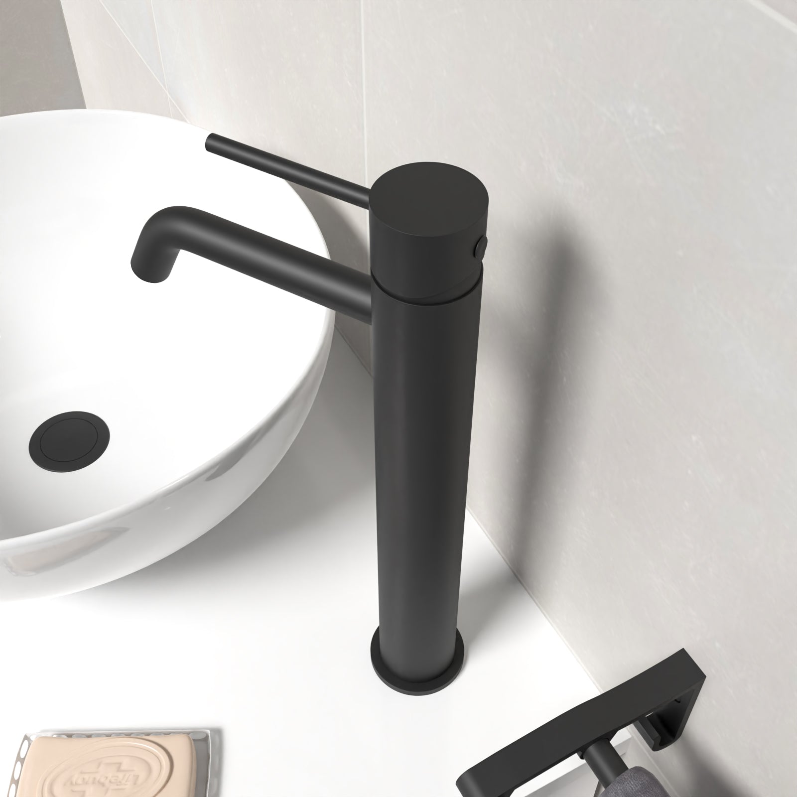 Alice Round Single Lever High Rise Bathroom Basin Mono Mixer Matte Black Tap