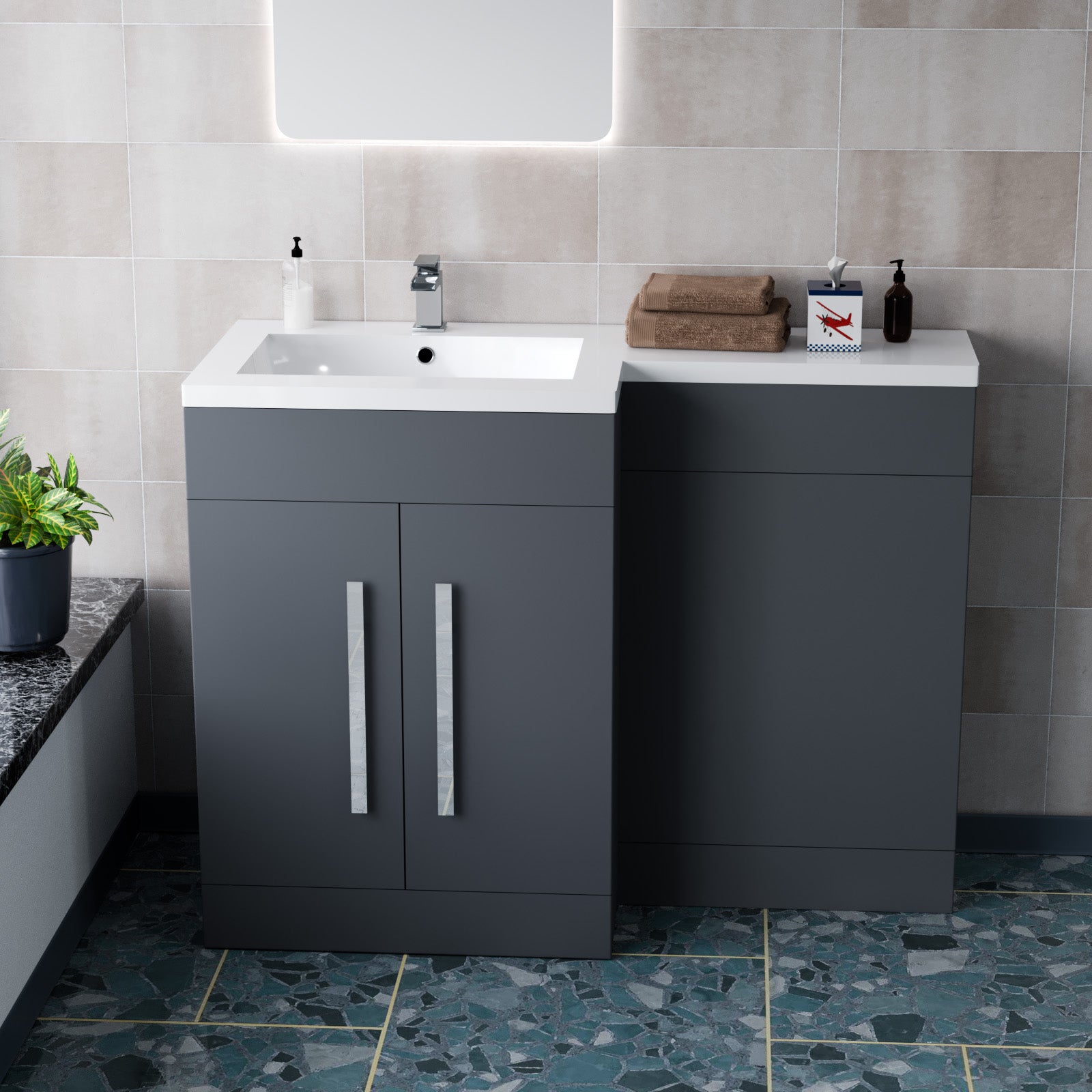 1100mm Left Hand Dark Matte Grey Bathroom Basin Combination Vanity Unit