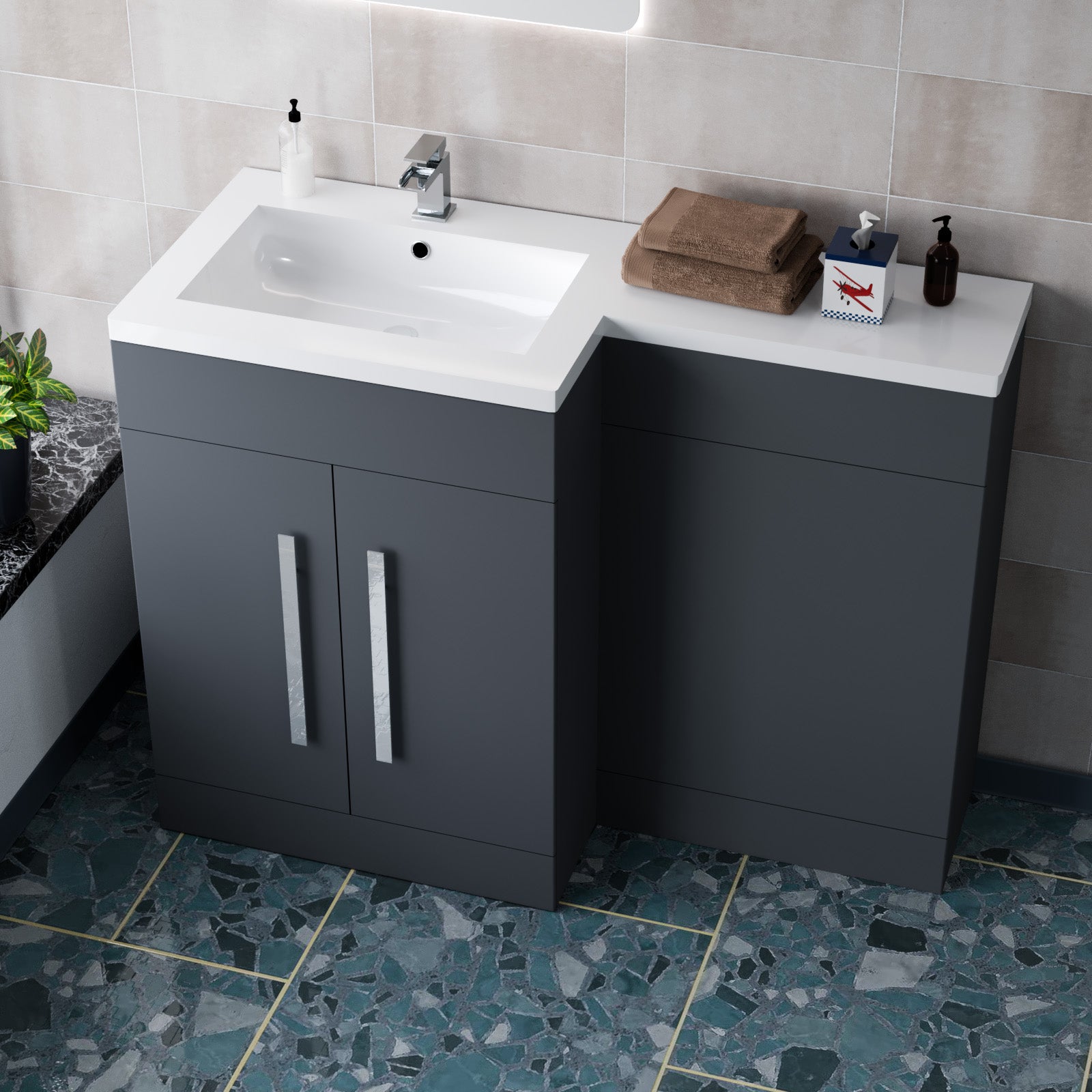 1100mm Left Hand Dark Matte Grey Bathroom Basin Combination Vanity Unit