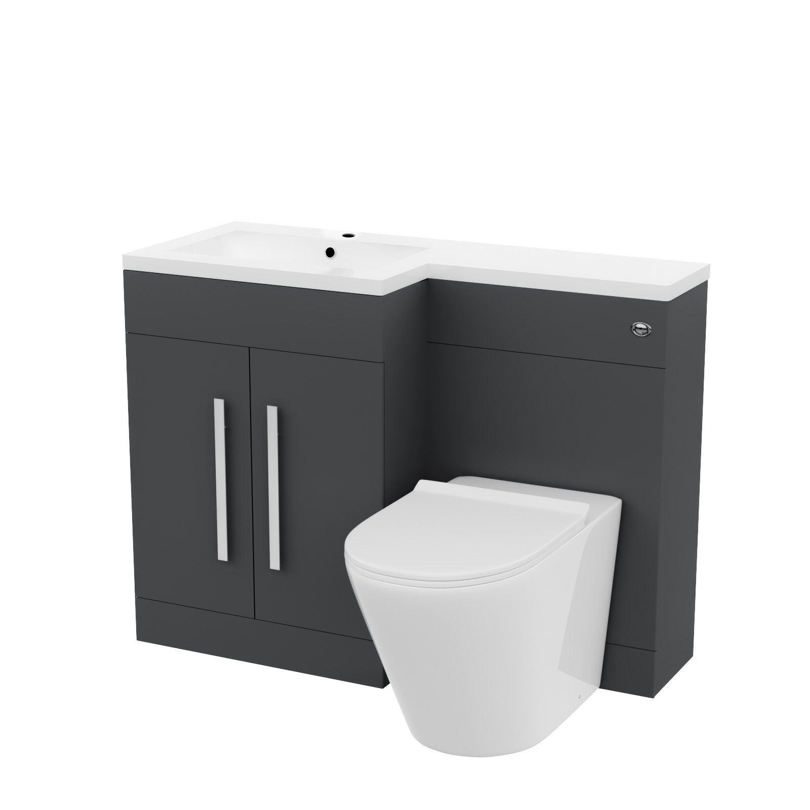 1100mm LH Dark Matte Grey Basin Vanity WC Unit & Back To Wall Toilet