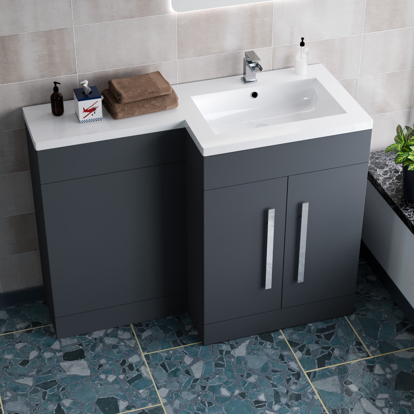 1100mm Right Hand Dark Matte Grey Bathroom Basin Vanity Unit Set