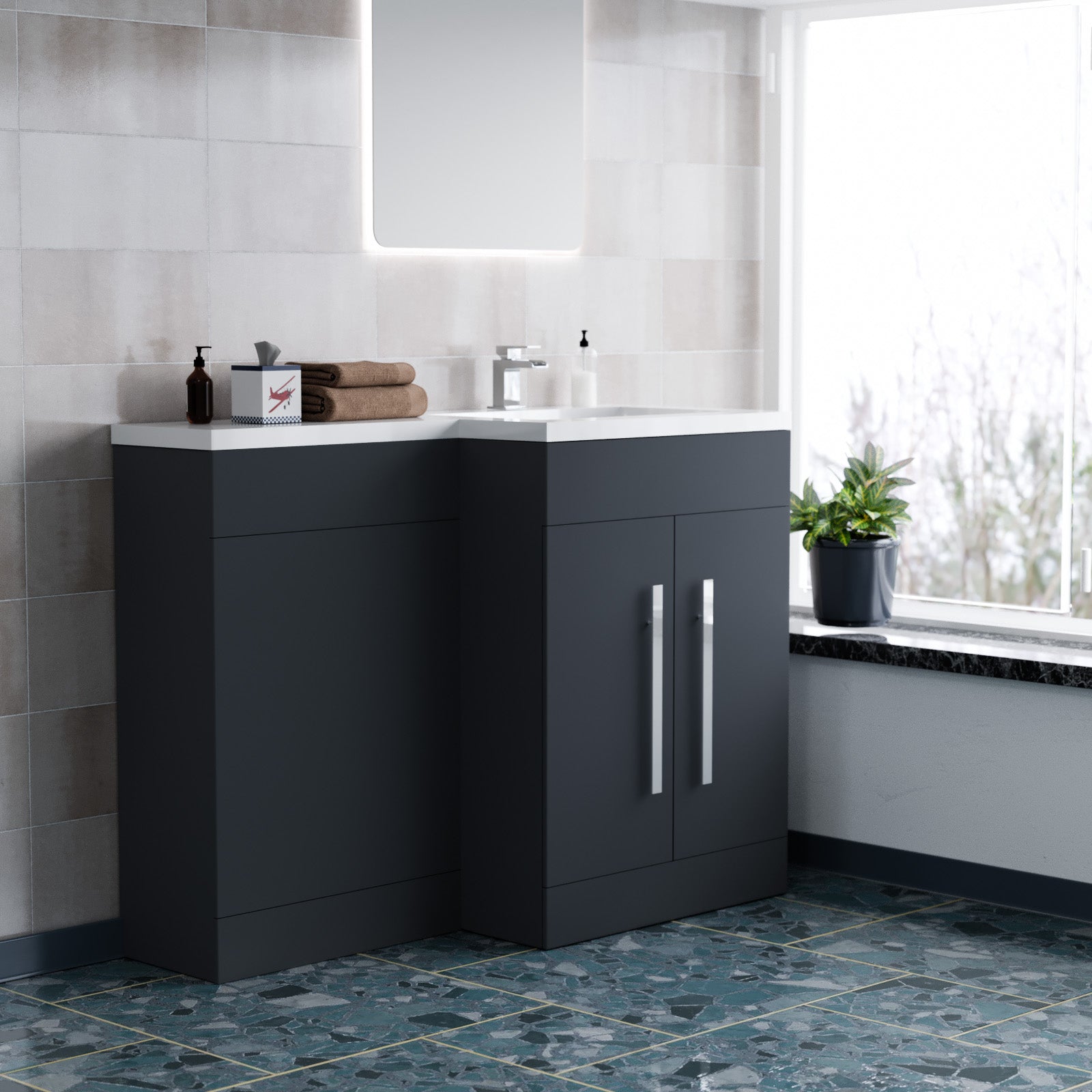 1100mm Right Hand Dark Matte Grey Bathroom Basin Vanity Unit Set