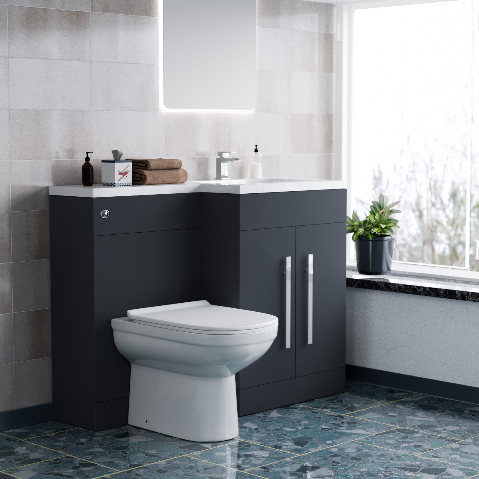 1100mm Right Hand Dark Matte Grey Basin Vanity WC Unit & Toilet