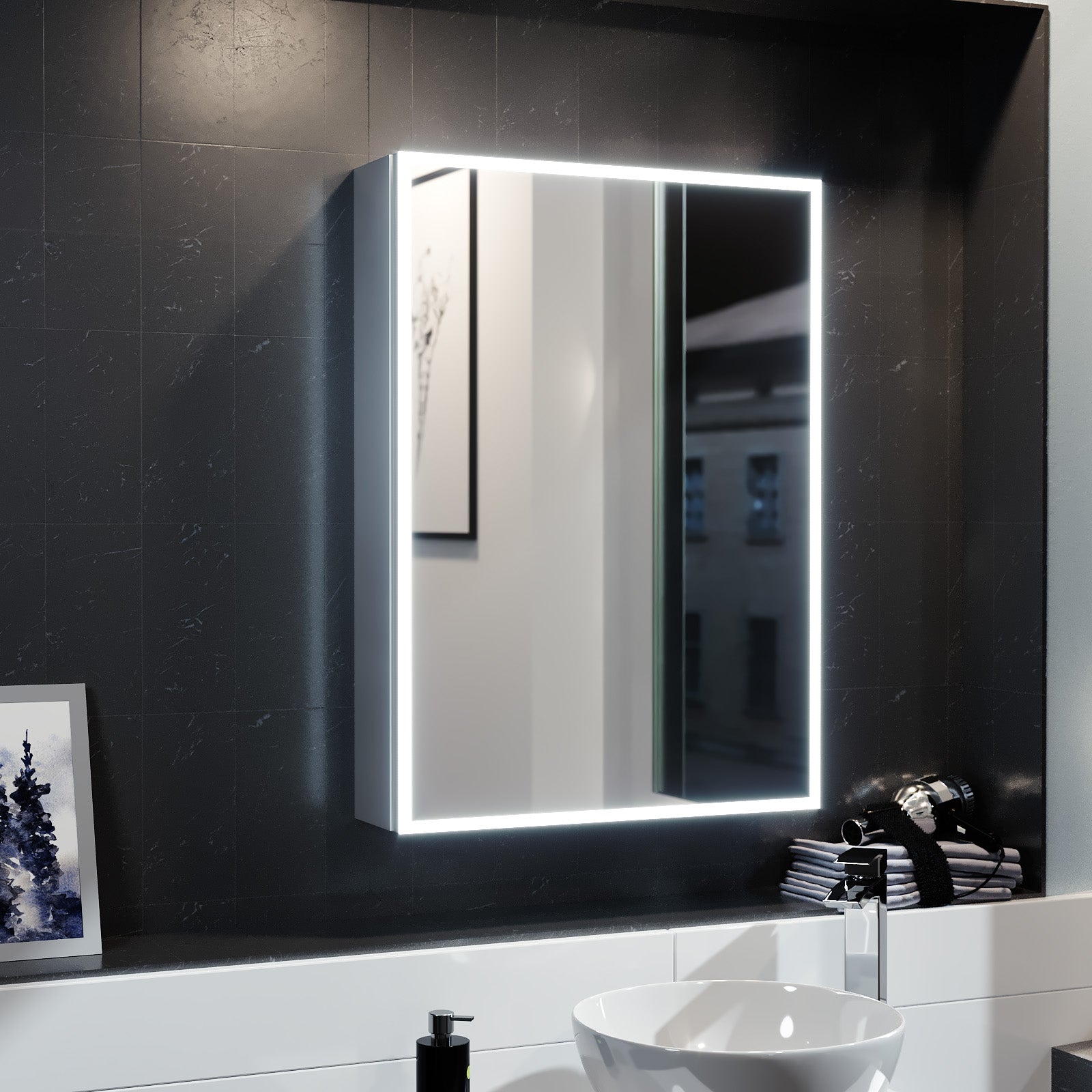 LED 500 x 700mm Mirror Cabinet Storage Bathroom Cupboard with Shaving Socket