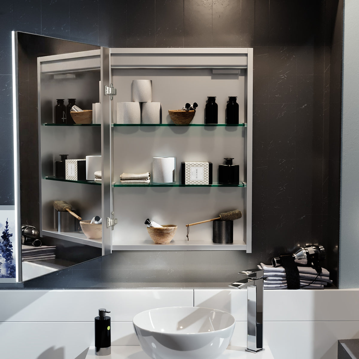 LED 500 x 700mm Mirror Cabinet Storage Bathroom Cupboard with Shaving Socket