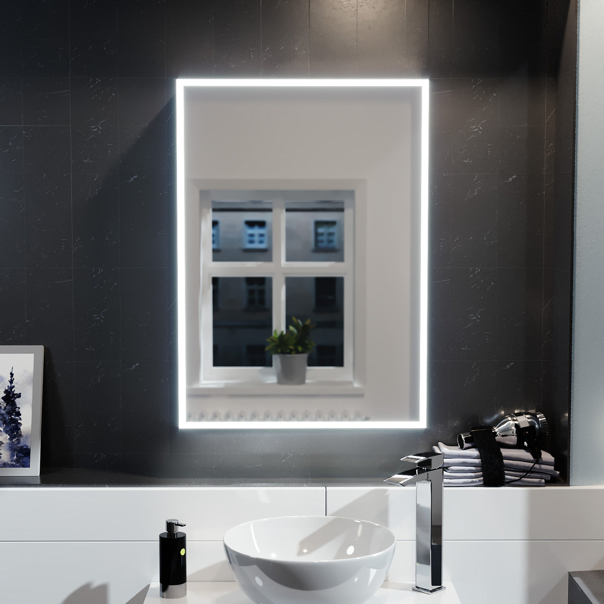 LED 500 x 700mm Mirror Cabinet Storage Bathroom Cupboard with Shaving Socket