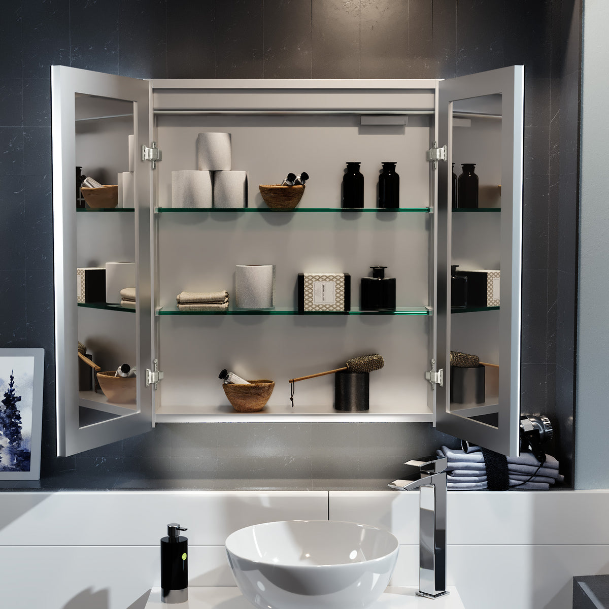 LED 600 x 700mm Mirror Cabinet Storage Wall Mounted Bathroom Cupboard