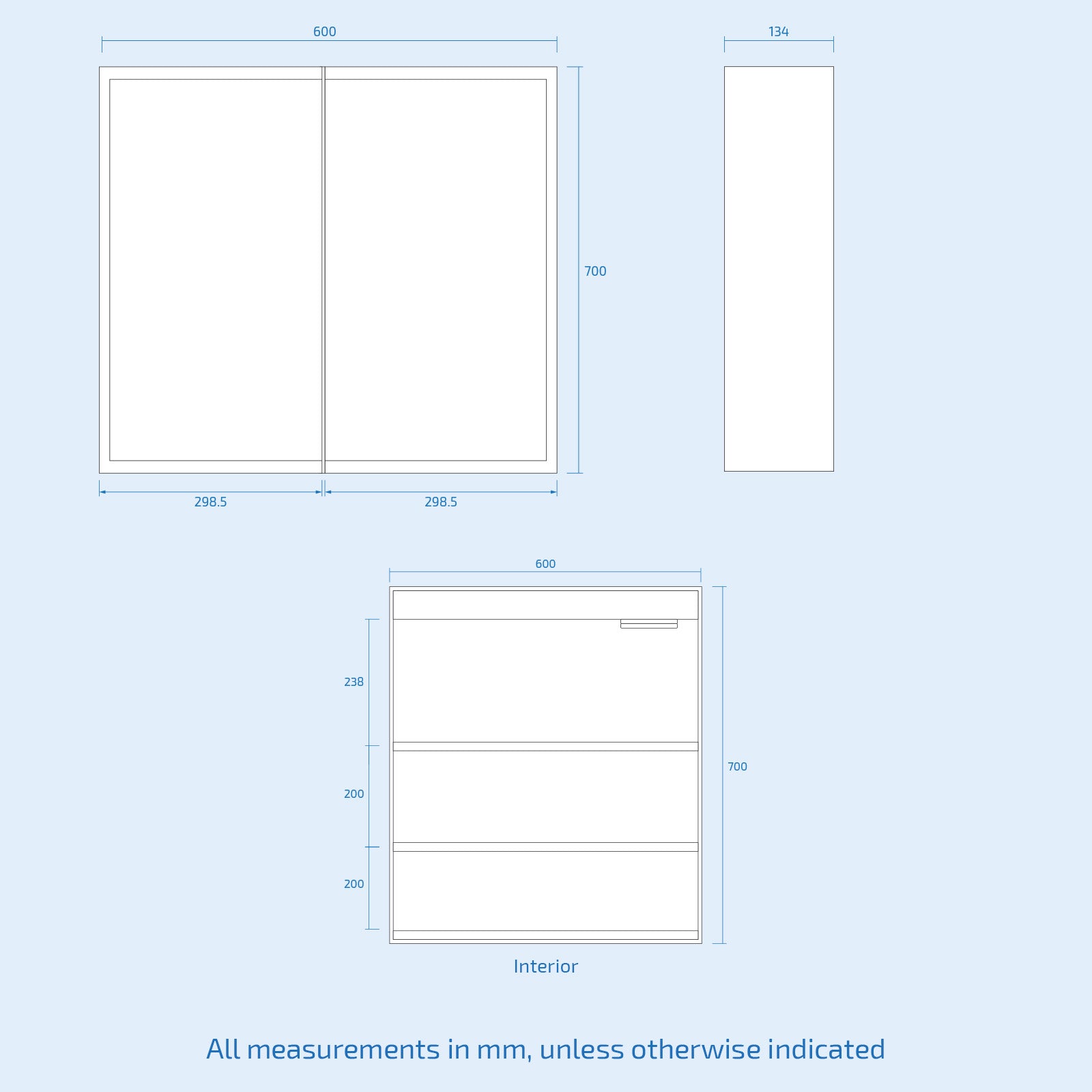 LED 600 x 700mm Mirror Cabinet Storage Wall Mounted Bathroom Cupboard