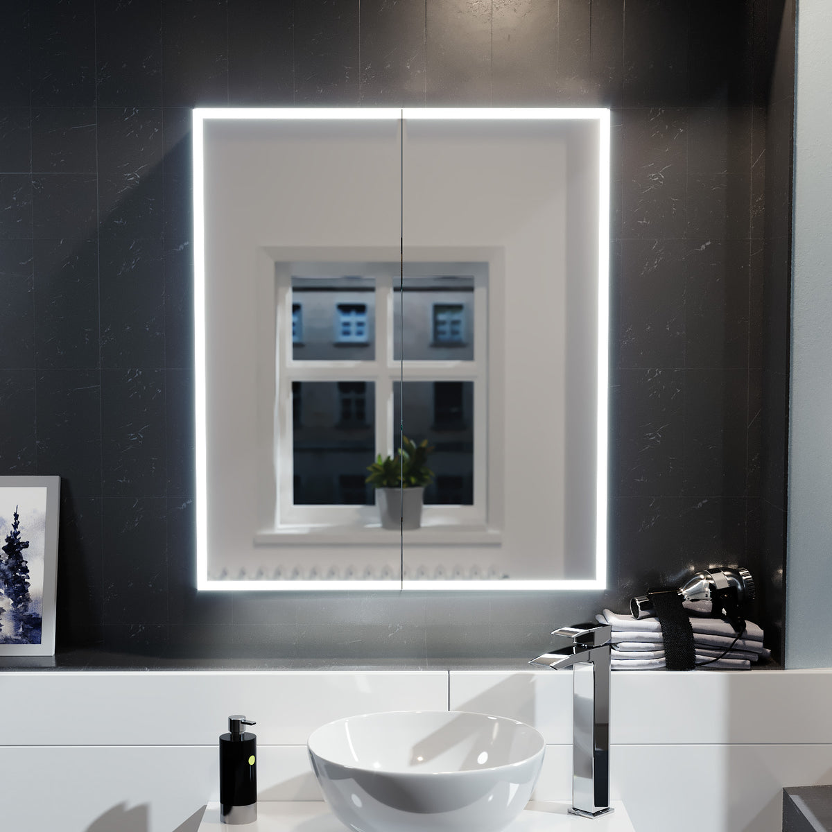 LED 600 x 700mm Mirror Cabinet Storage Wall Mounted Bathroom Cupboard