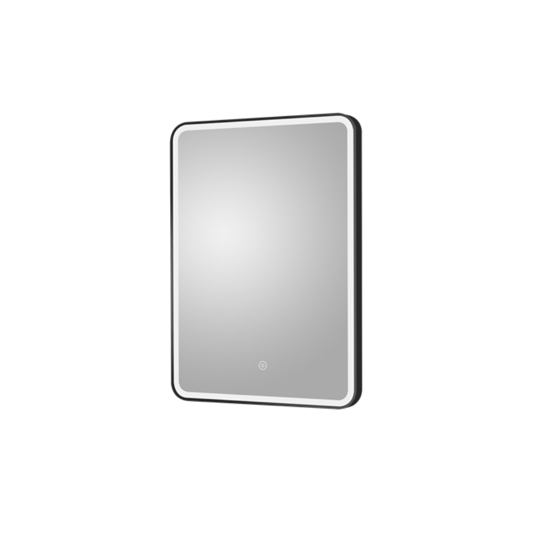 Nuie 700 x 500mm Black Frame Touch Sensor LED Rectangular Mirror With Demister