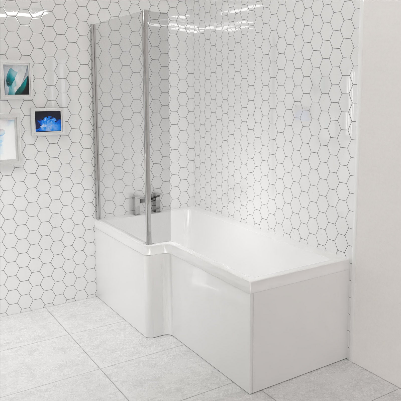 Modern Bathroom L-shape Shower Left Hand, Bath Screen & Front Panel