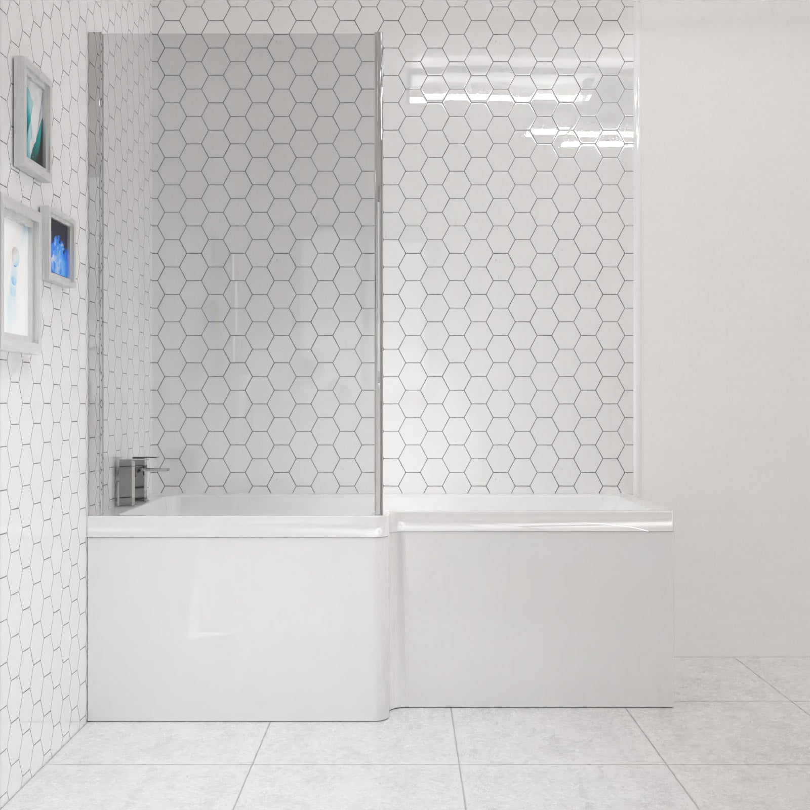 Modern Bathroom L-shape Shower Left Hand, Bath Screen & Front Panel