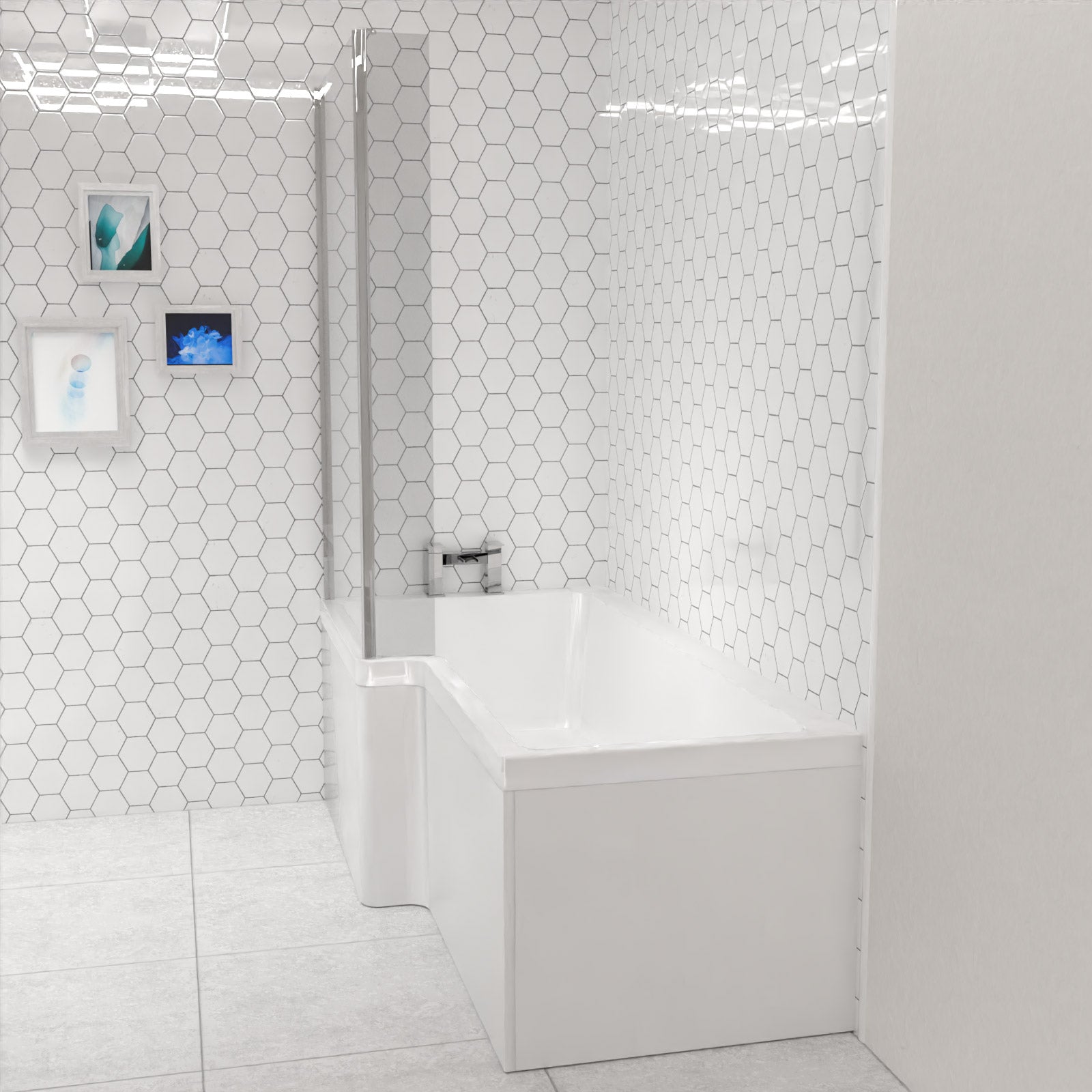 Modern Bathroom L-shape Shower Left Hand, Bath Screen & Front Panel