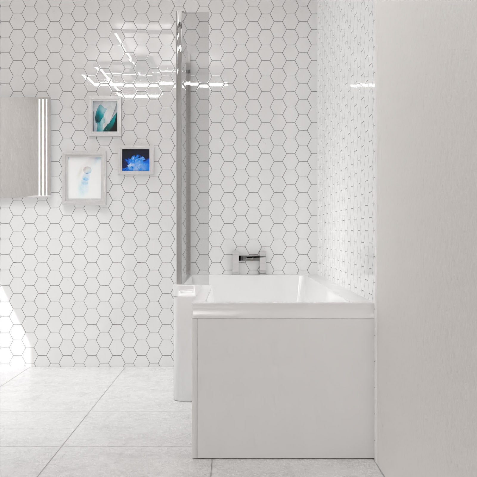 Modern Bathroom L-shape Shower Left Hand, Bath Screen & Front Panel