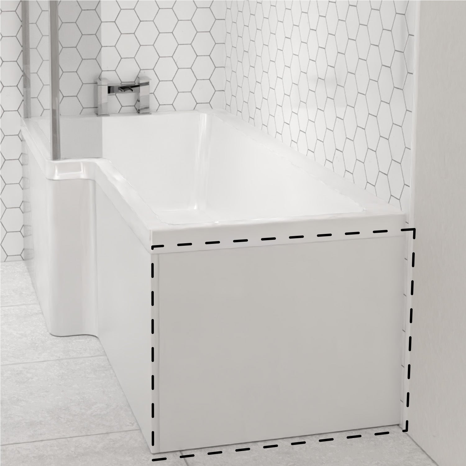 Portland 1700 x 850mm Left Hand L Shaped Shower Bath, Front Panel & End Panel