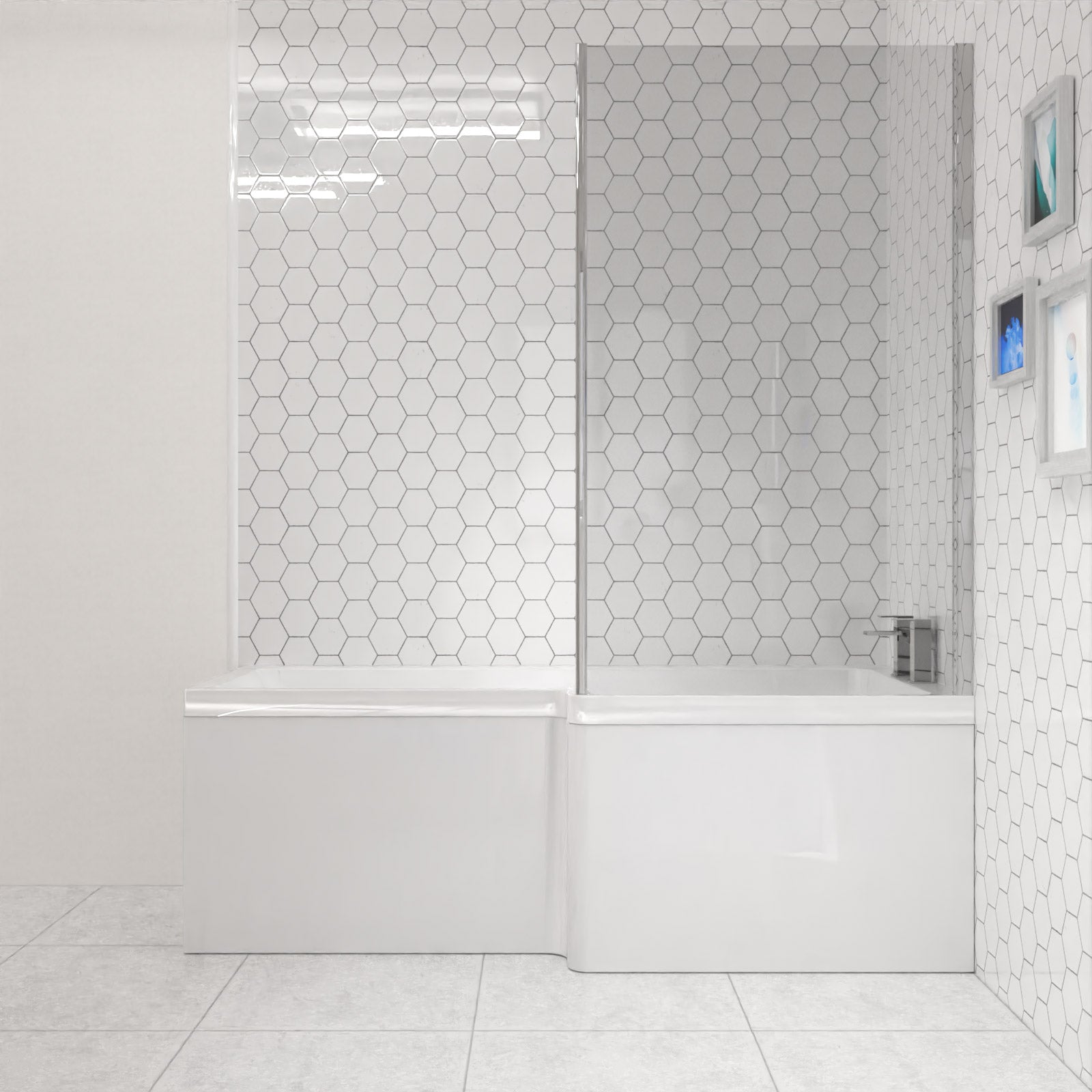 Modern Bathroom L-shape Shower Right Hand Bath Screen And Front Panel