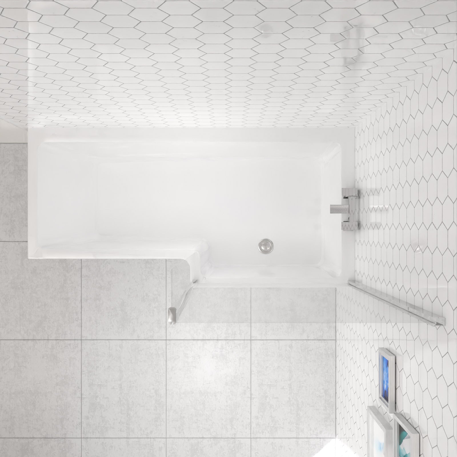Modern Bathroom L-shape Shower Right Hand Bath Screen And Front Panel