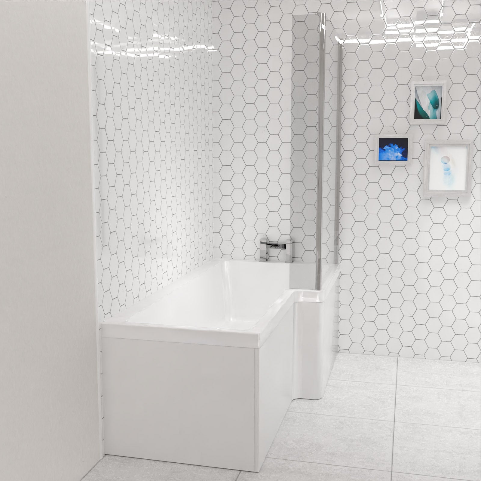 Modern Bathroom L-shape Shower Right Hand Bath Screen And Front Panel