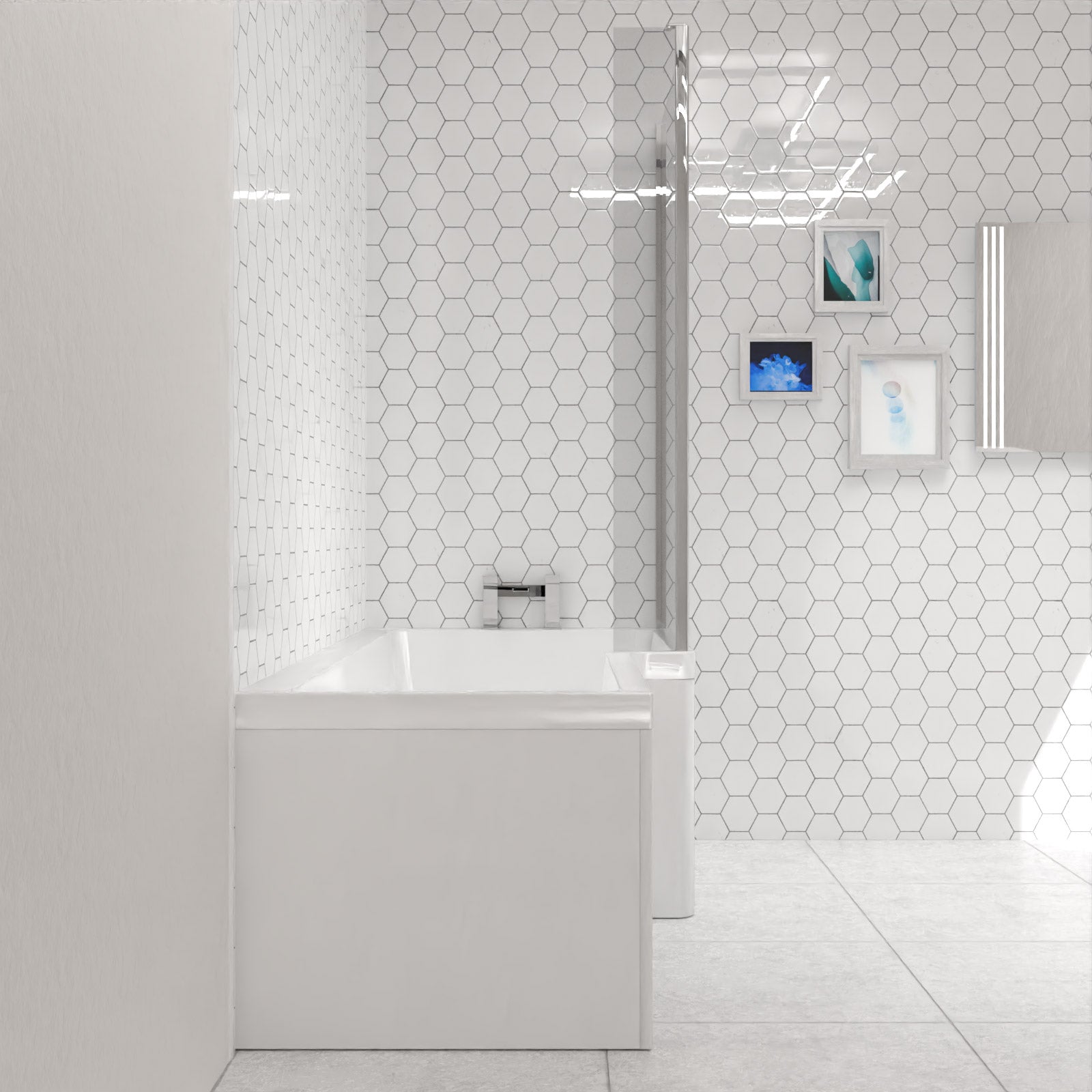 Modern Bathroom L-shape Shower Right Hand Bath Screen And Front Panel