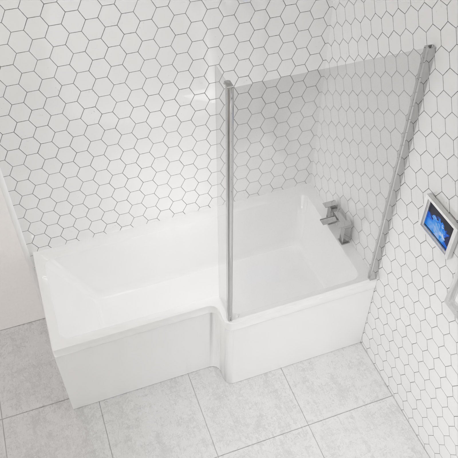 Modern Bathroom L-shape Shower Right Hand Bath Screen And Front Panel