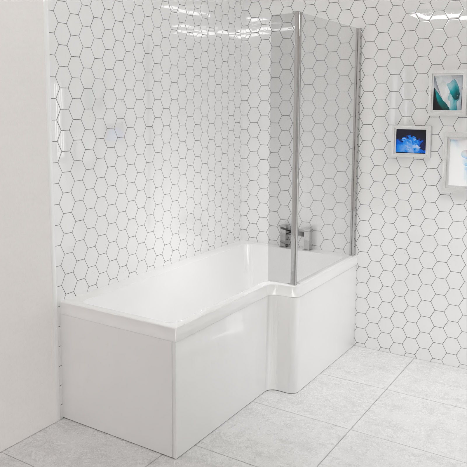 Modern Bathroom L-shape Shower Right Hand Bath Screen And Front Panel