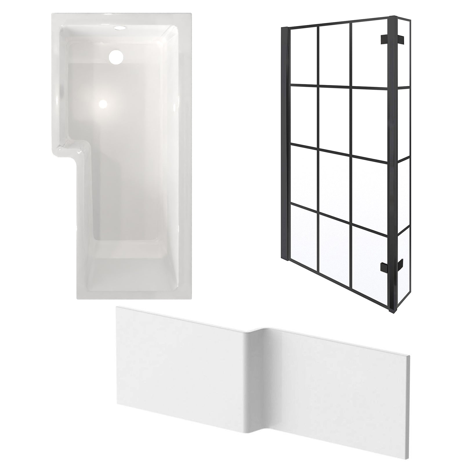 1700mm x 850mm Left Hand L Shaped Bath, Front Panel & Grid Screen