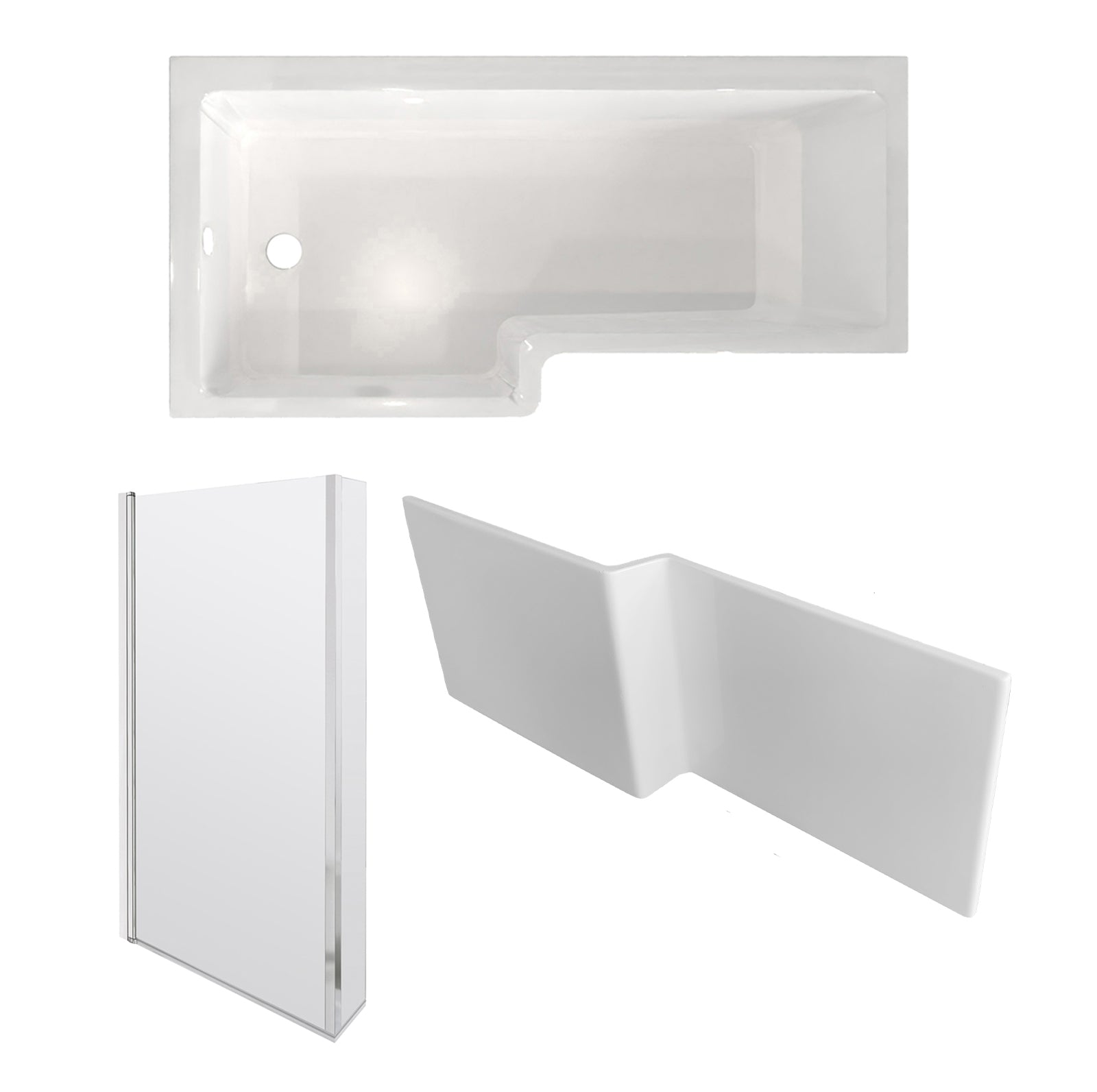 1700 x 850mm Left Hand L Shaped Shower Bath With Hinged Shower Screen